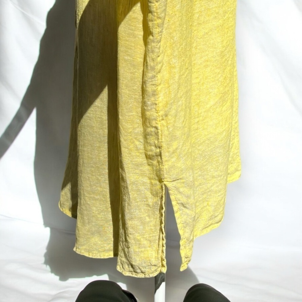 🌻Tahari Pear Color Linen Lagenlook Button Roll-Tab Tunic Blouse Size 1X - Picture 4 of 8